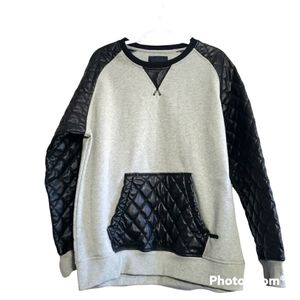 Akademiks gray fleece & faux leather pull over